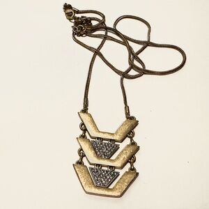 J. Crew Gold and Silver Chevron Necklace with Rhinestone Accents